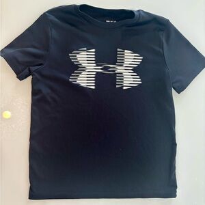 Under Armour Black Boys HeatGear Tee with Metallic Stripe Logo